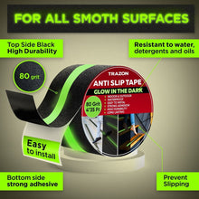 Load image into Gallery viewer, Grip Tape Glow in Dark Stripe - Heavy Duty Anti Slip Tape for Stairs Outdoor/Indoor Waterproof 2 Inch x 35 Feet Non Skid Roll Stair Steps Traction Tread Staircases Grips Adhesive Nonslip Slip Strips