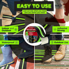 Load image into Gallery viewer, Grip Tape Glow in Dark Stripe - Heavy Duty Anti Slip Tape for Stairs Outdoor/Indoor Waterproof 2 Inch x 35 Feet Non Skid Roll Stair Steps Traction Tread Staircases Grips Adhesive Nonslip Slip Strips