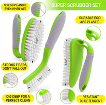 Load image into Gallery viewer, Scrub Brush Set of 3pcs - Cleaning Shower Scrubber with Ergonomic Handle and Durable Bristles - Grout Cleaner Brush - Scrub Brushes for Cleaning Bathroom/Shower/Tile/Kitchen/Floor/Bathtub/Carpet,Green