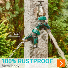 Load image into Gallery viewer, Water Splitter 2 Way, Garden Y Hose Connector Metal Body, Water Faucet Splitter with Comfortable Rubberized Grip, 2 Way Hose Splitter Heavy Duty for Outdoor and Indoor Use (Green)