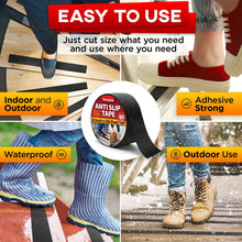 Load image into Gallery viewer, Grip Tape - Heavy Duty Anti Slip Tape for Stairs Outdoor/Indoor Waterproof 2Inch x 35Ft Safety Non Skid Roll for Stair Steps Traction Tread Staircases Grips Adhesive Non Slip Strips Nonslip Walk Black