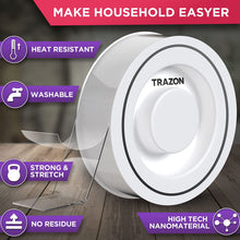 Load image into Gallery viewer, Double Sided Tape Heavy Duty - 17Ft, 1 Inch - Removable Mounting Nano Tape - Strong Adhesive, Washable and Reusable - Wall Tape for Picture Photo Carpet Decoration - Poster Tape Roll