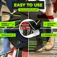 Load image into Gallery viewer, Grip Tape - Heavy Duty Anti Slip Tape for Stairs Outdoor/Indoor Waterproof Safety Non Skid Roll for Stair Steps Traction Tread Staircase Grips (4 Inch x 35 Feet, Black with Glow in The Dark Strips)