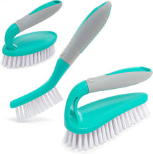 Load image into Gallery viewer, Scrub Brush Set of 3pcs - Cleaning Shower Scrubber with Ergonomic Handle and Durable Bristles - Grout Cleaner Brush - Brushes for Cleaning Bathroom/Shower/Tile/Kitchen/Floor/Bathtub/Carpet (Turquoise)