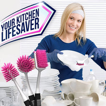 Load image into Gallery viewer, Dish Brush Set of 3 with Bottle Water Brush, Dish Scrub Brush and Scrubber Brush - Kitchen Scrub Brushes Ergonomic Non Slip Long Handle for Cleaning Cleaner Wash Sink Dishes Bottle Cup Glass Pot