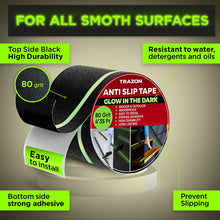 Load image into Gallery viewer, Grip Tape - Heavy Duty Anti Slip Tape for Stairs Outdoor/Indoor Waterproof Safety Non Skid Roll for Stair Steps Traction Tread Staircase Grips (4 Inch x 35 Feet, Black with Glow in The Dark Strips)