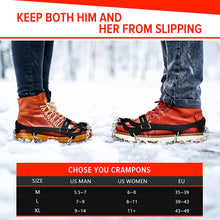 Load image into Gallery viewer, Crampons Ice Cleats for Hiking Boots and Shoes, Anti Slip Walk Traction Spikes, Snow Ice Grippers and Grips, Safe Protect for Hiking Climbing Fishing Mountaineering Walking for Men Women