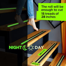 Load image into Gallery viewer, Grip Tape Glow in Dark Stripe - Heavy Duty Anti Slip Tape for Stairs Outdoor/Indoor Waterproof 2 Inch x 35 Feet Non Skid Roll Stair Steps Traction Tread Staircases Grips Adhesive Nonslip Slip Strips