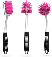 Load image into Gallery viewer, Dish Brush Set of 3 with Bottle Water Brush, Dish Scrub Brush and Scrubber Brush - Kitchen Scrub Brushes Ergonomic Non Slip Long Handle for Cleaning Cleaner Wash Sink Dishes Bottle Cup Glass Pot