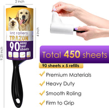 Load image into Gallery viewer, Lint Rollers Value Pack of 450 Sheets / 5 Refills, Sticky Roller, Lint Remover for Dog, Cat, Pet Hair, Lint Rollers for Clothes, Carpet, Couch, Furniture, Car Seats