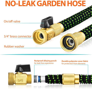 Garden Hose 50 ft & Nozzle, Expandable Garden Hose Heavy Duty, Retractable Water Hose 10 Function Nozzle, Flex Hose with Solid Brass Fittings &Durable Latex Core, Easy Storage with Garden Hose Holder