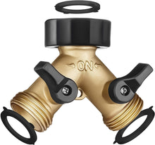 Load image into Gallery viewer, Brass Garden Hose Splitter 2 Way, Garden Y Hose Connector Metal Body, Water Hose Splitter with Comfortable Grip, Hose Splitter 2 Way Heavy Duty for Outdoor and Indoor Use, Plus 3 Extra Washers
