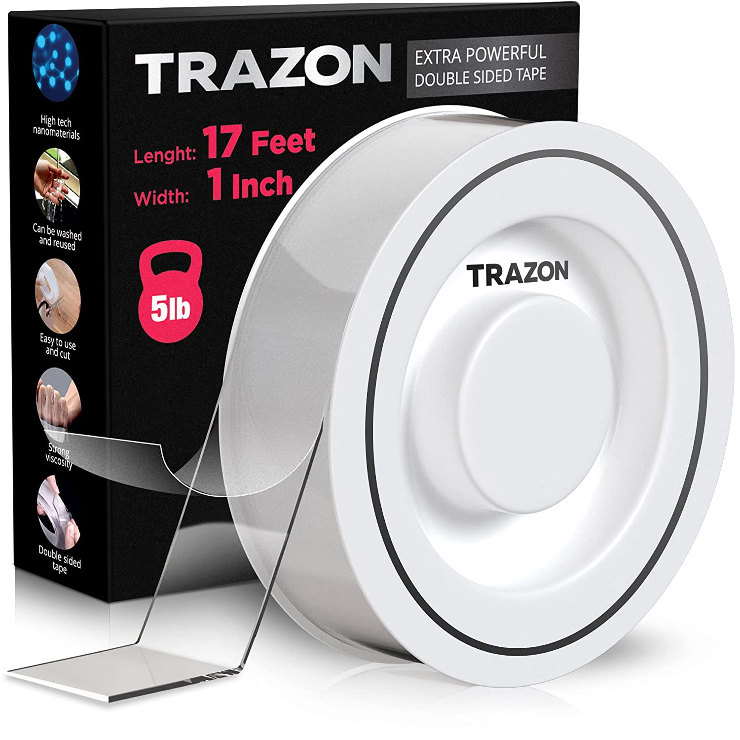 Double Sided Tape Heavy Duty - 17Ft, 1 Inch - Removable Mounting Nano –  Trazon Store