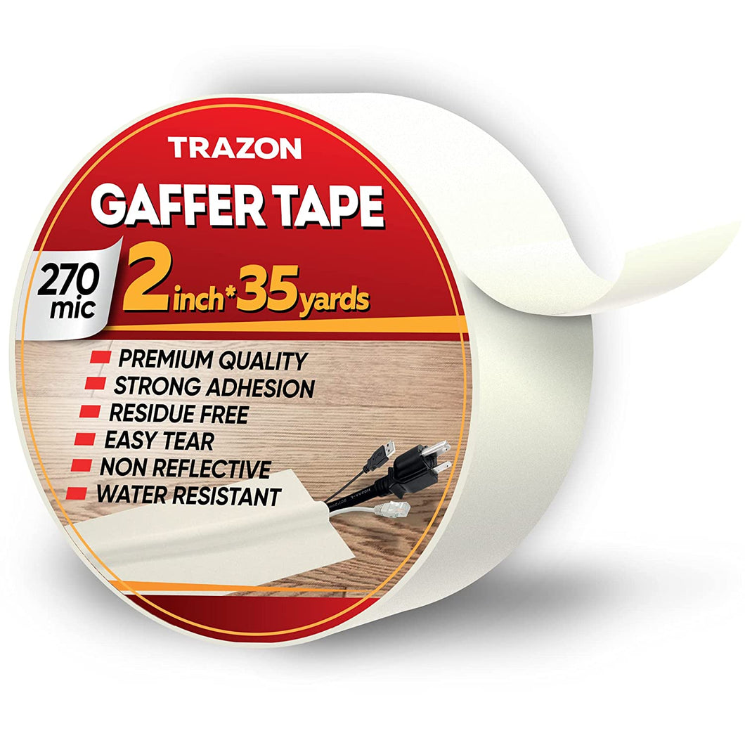 Gaffers Tape, Heavy Duty Gaffer Tape, Matte Non-Reflective Gаff Tape, Multipurpose, Easy to Tear, Residue Free, Gaffe Gaffing Goon Pro Cloth Tape for Cable, Stage, Photography 2 Inch x 35 Yards, White