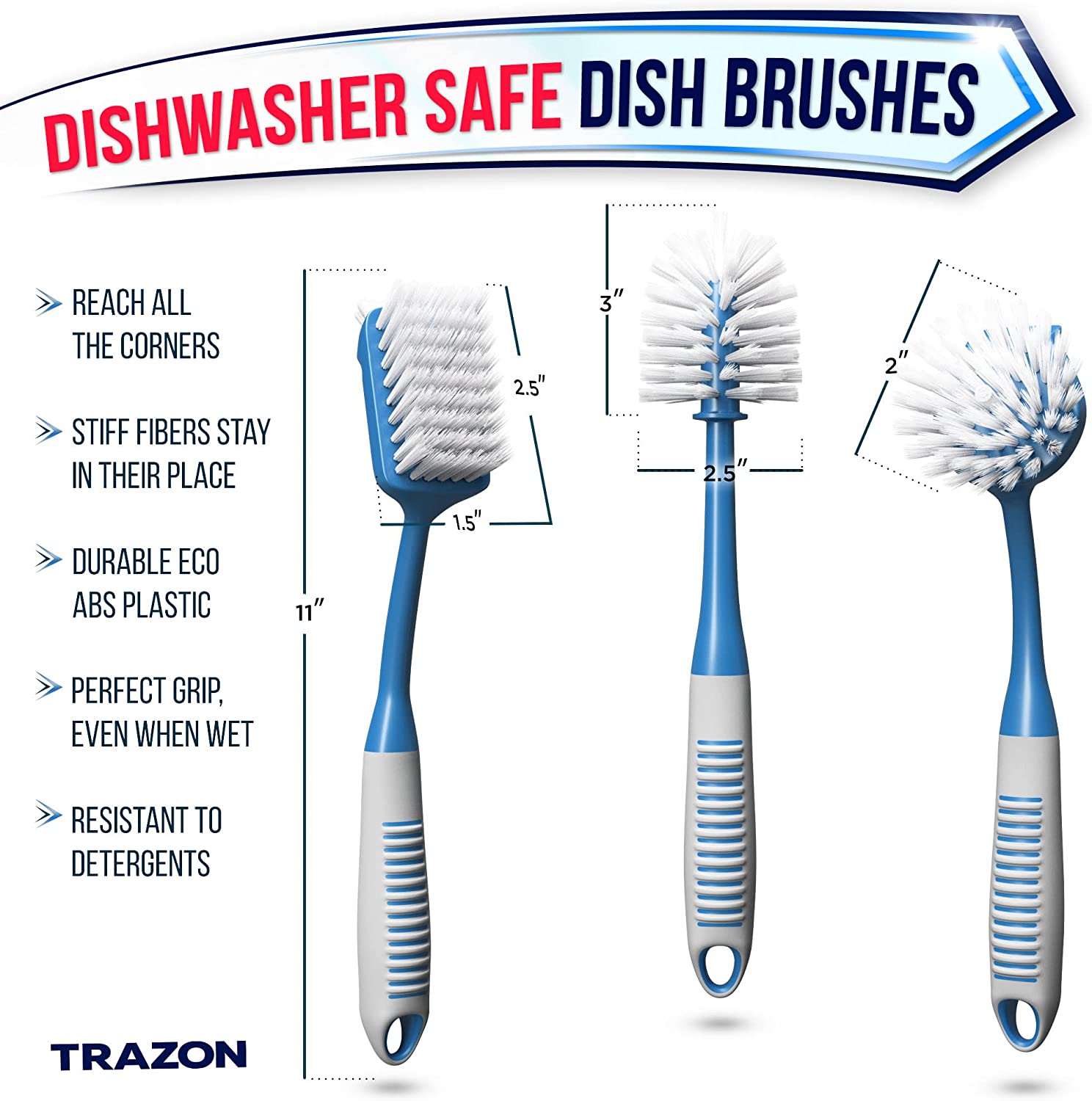 Dish Brush Set of 5 with Convenient Holder, Bottle Water Brush, Dish Scrub  Brush, Scrubber Brush and Straw Brush - Kitchen Scrub Brushes Non Slip Long