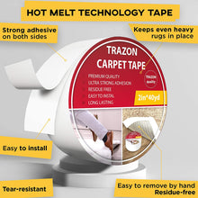 Load image into Gallery viewer, Carpet Tape Double Sided - 2 In / 120 Ft (40 Yards) Rug Tape Grippers for Hardwood Floors and Area Rugs - Carpet Binding Tape Strong Adhesive and Removable, Heavy Duty Stickers Grip Tape, Residue Free