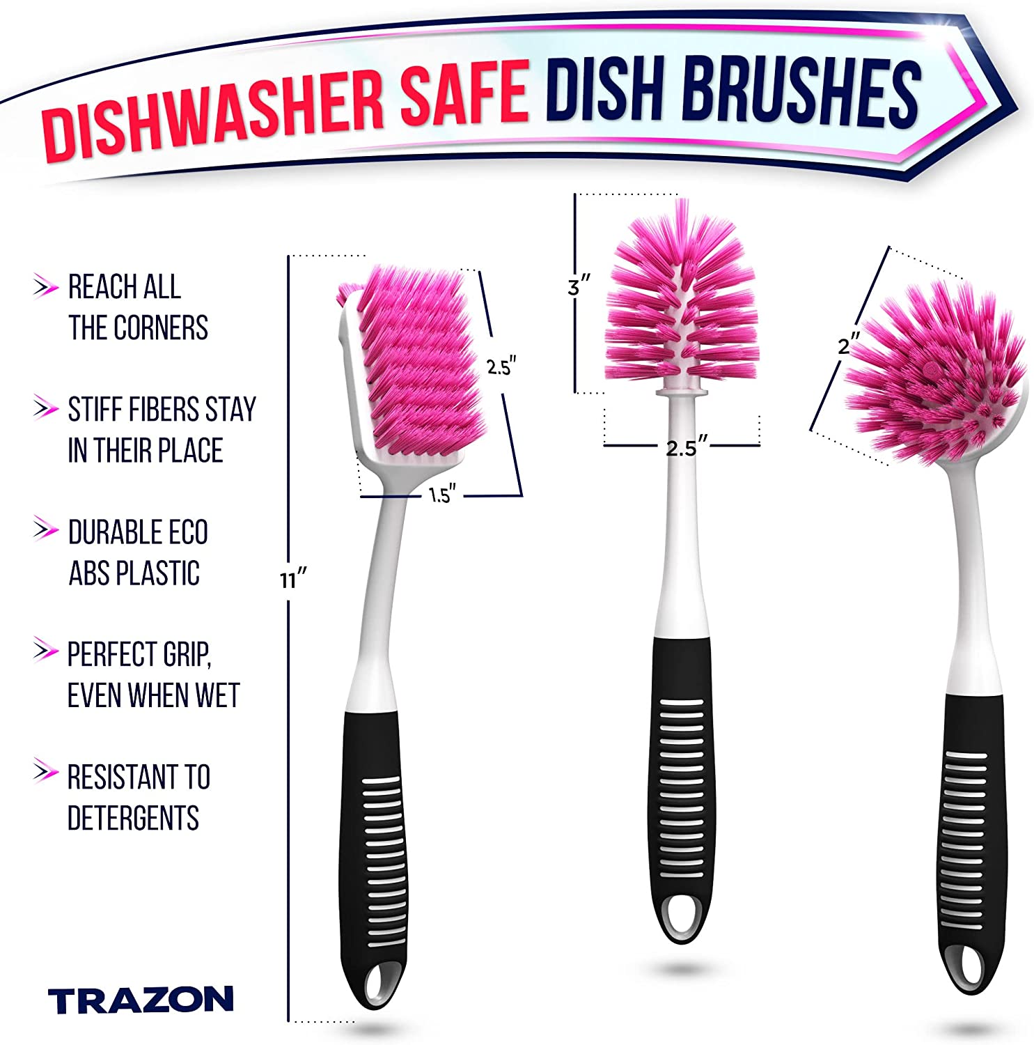 Scrub Brush Set of 3pcs - Cleaning Shover Scrubber with Ergonomic Hand –  Trazon Store