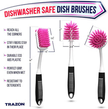 Load image into Gallery viewer, Dish Brush Set of 3 with Bottle Water Brush, Dish Scrub Brush and Scrubber Brush - Kitchen Scrub Brushes Ergonomic Non Slip Long Handle for Cleaning Cleaner Wash Sink Dishes Bottle Cup Glass Pot