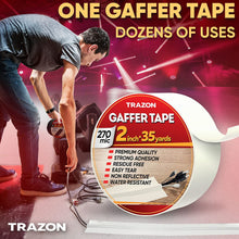 Load image into Gallery viewer, Gaffers Tape, Heavy Duty Gaffer Tape, Matte Non-Reflective Gаff Tape, Multipurpose, Easy to Tear, Residue Free, Gaffe Gaffing Goon Pro Cloth Tape for Cable, Stage, Photography 2 Inch x 35 Yards, White