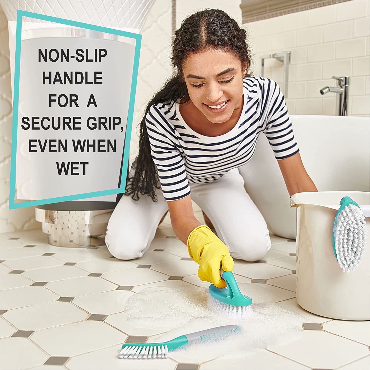Bathroom cleaning brush ceramic tile gap floor bristles long