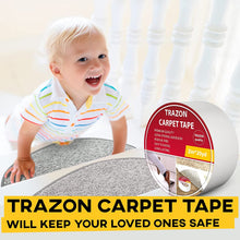 Load image into Gallery viewer, Trazon Carpet Tape Double Sided - Rug Tape Grippers for Hardwood Floors and Area Rugs - Carpet Binding Tape Strong Adhesive and Removable, Heavy Duty Stickers Tape, Residue Free (2 Inch / 20 Yards)