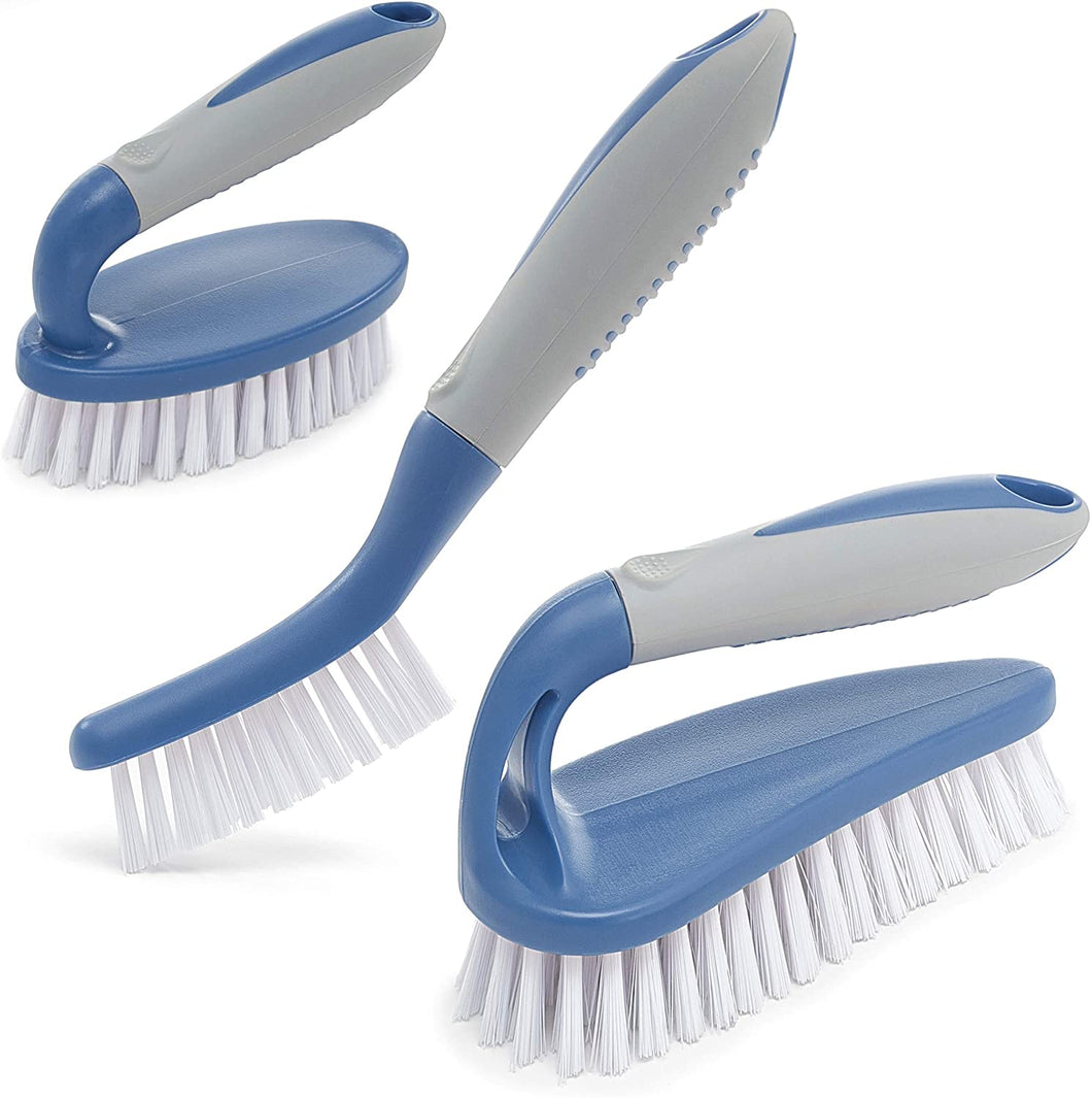 Scrub Brush Set of 3pcs - Cleaning Shover Scrubber with Ergonomic Handle and Durable Bristles - Grout Cleaner Brush - Scrub Brushes for Cleaning shower/bathroom/kitchen/tile/tub/carpet/floor(BLUE)
