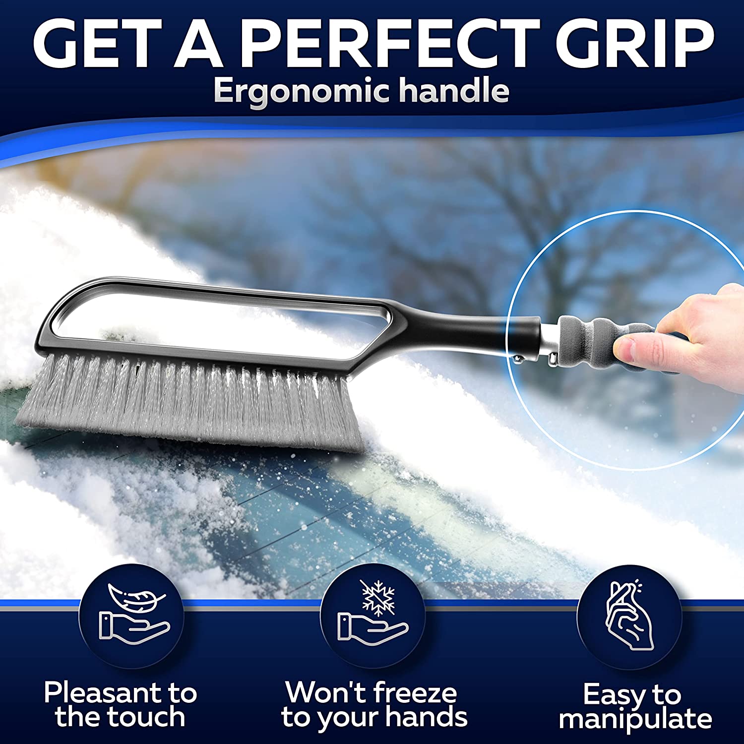 Ice Scraper and Snow Brush for Car Windshield Scratch-Free Bristle Head  Tough Ice Scraper Winter Car Care Blue