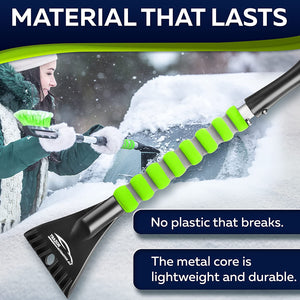 27" Snow Brush and Snow Scraper for Car, Ice Scrapers for Car Windshield with Foam Grip for Cars, SUV, Trucks - Detachable Сar Scraper - No Scratch - Heavy Duty Handle, Snow Broom, Remover, Green