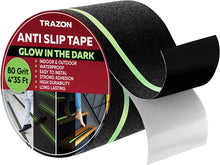 Load image into Gallery viewer, Grip Tape - Heavy Duty Anti Slip Tape for Stairs Outdoor/Indoor Waterproof Safety Non Skid Roll for Stair Steps Traction Tread Staircase Grips (4 Inch x 35 Feet, Black with Glow in The Dark Strips)