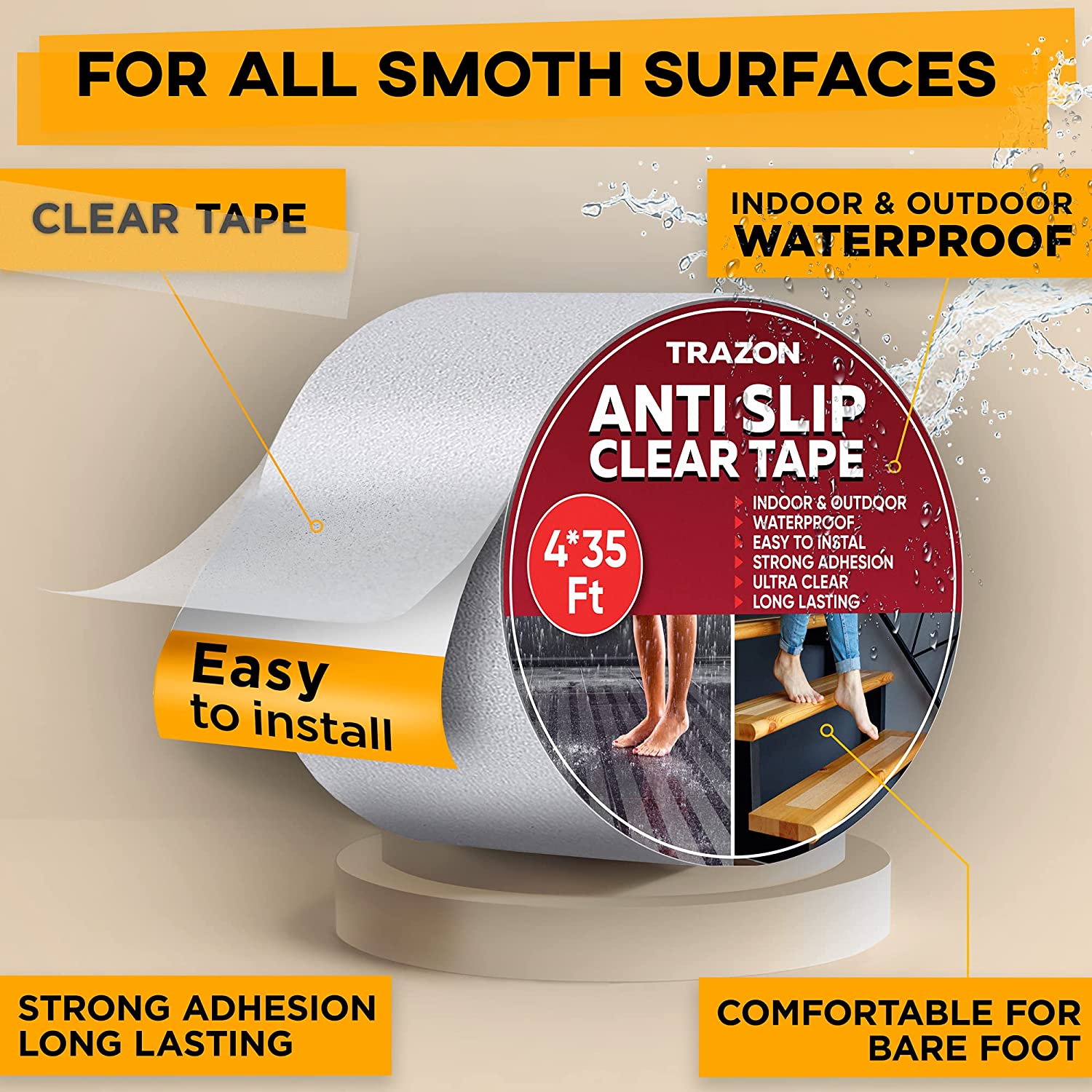 Grip Tape - Heavy Duty Anti Slip Tape Clear Waterproof Outdoor/Indoor –  Trazon Store