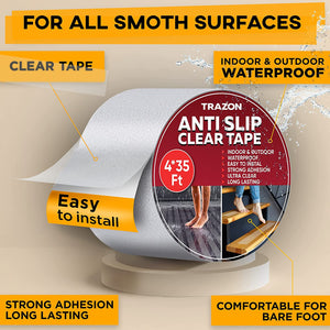 Grip Tape - Heavy Duty Anti Slip Tape Clear Waterproof Outdoor/Indoor 4In*35Ft, Non Slip Roll/Stickers Easy to Cut Waterproof Outdoor/Indoor for Bathtub, Shover Floor, Pool, Stairs Safety Non Skid