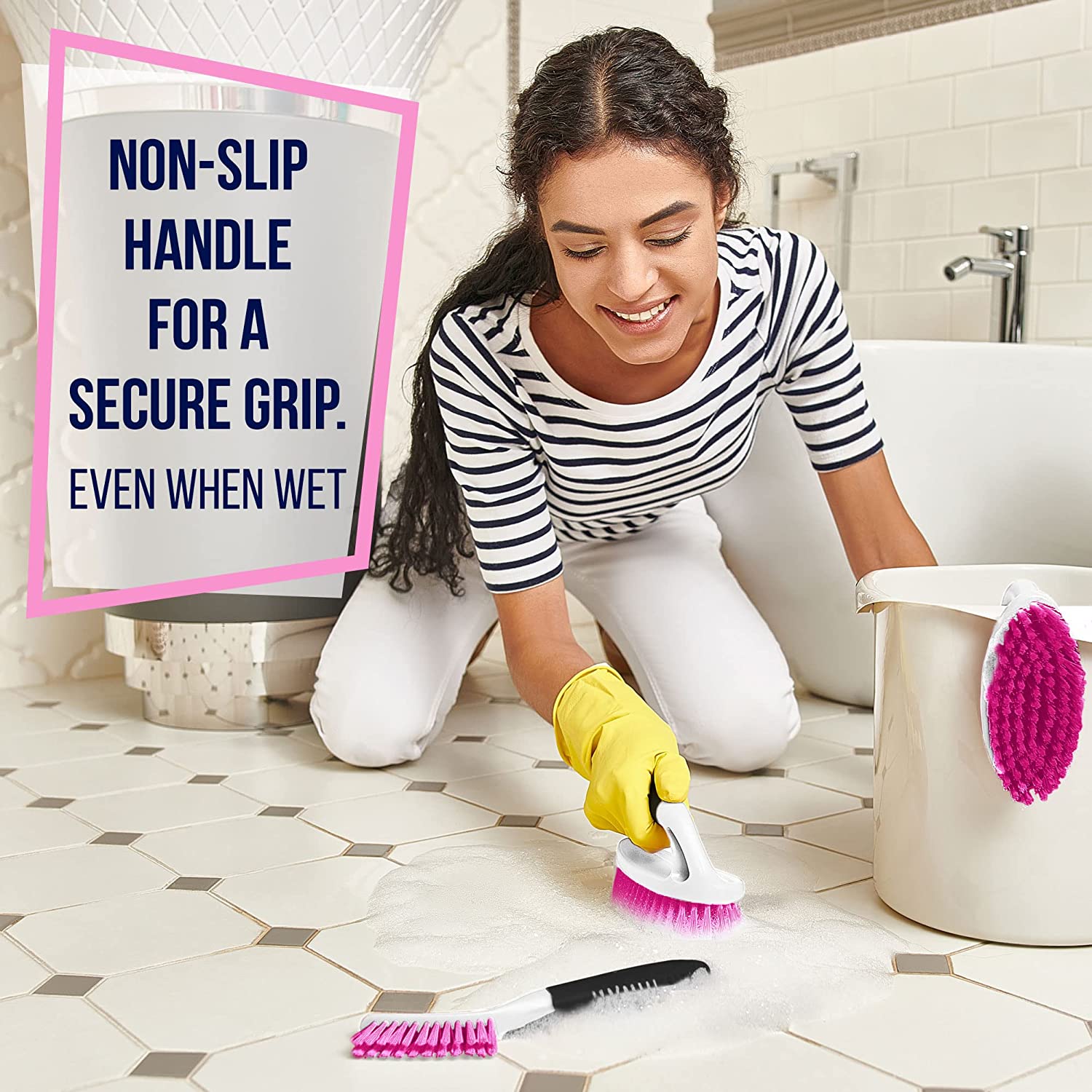 Long Handle Floor Scrub Brush Scrubber with Stiff Bristles Tile Bathroom  Tub USA