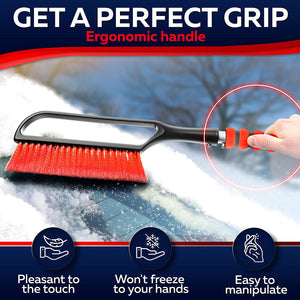 27" Snow Brush and Ice Scraper for Car Windshield with a Foam for Cars, SUV, Trucks - Detachable Scraper - No Scratch - Heavy Duty Handle, Snow Broom, Remover, Easy Scraper (Red)