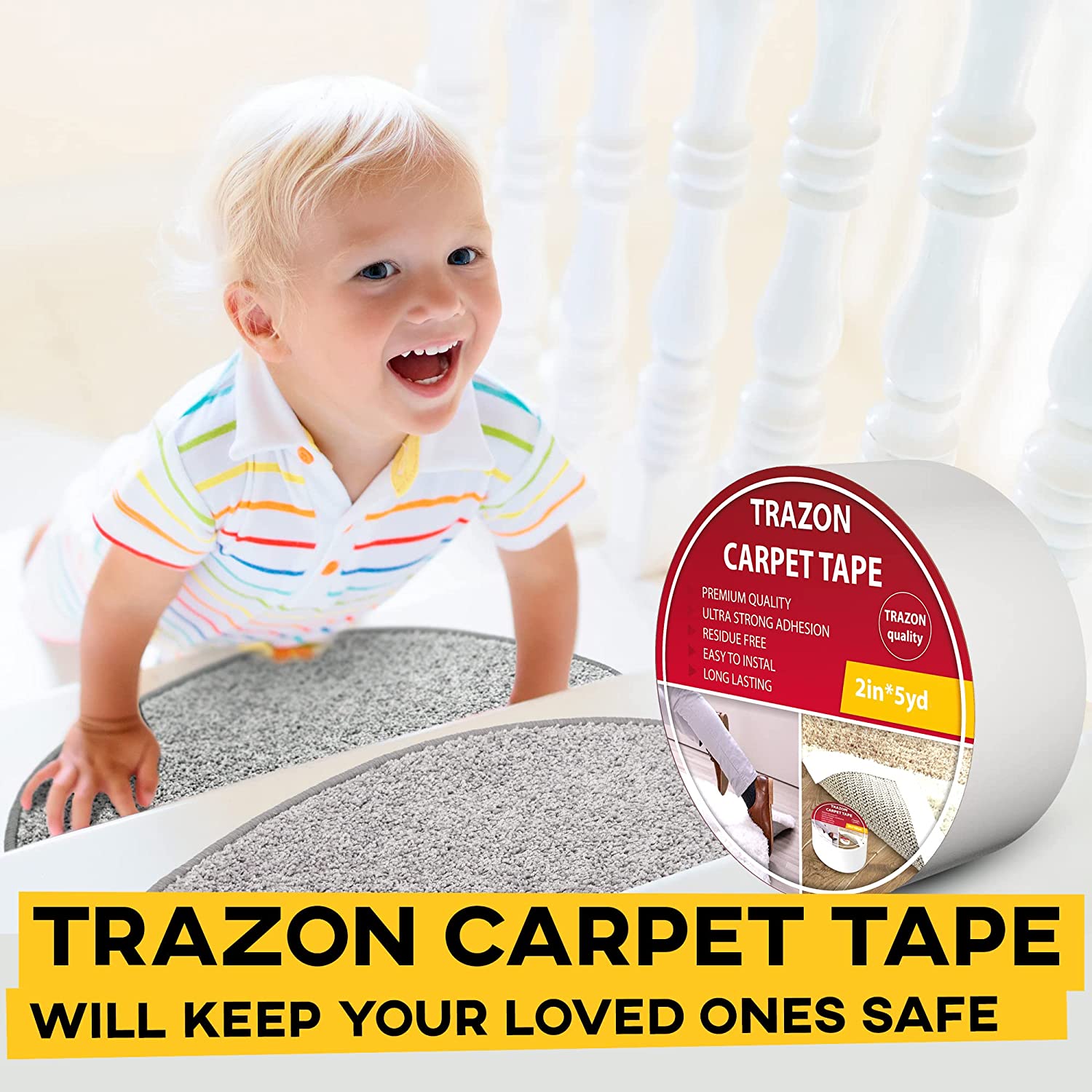 Rug Gripper Tape - Carpet Tape Double Sided - Rug Tape for Hardwood Floor -  Non Slip Pads for Area Rugs - Carpet Binding Tape, Heavy Duty Stickers