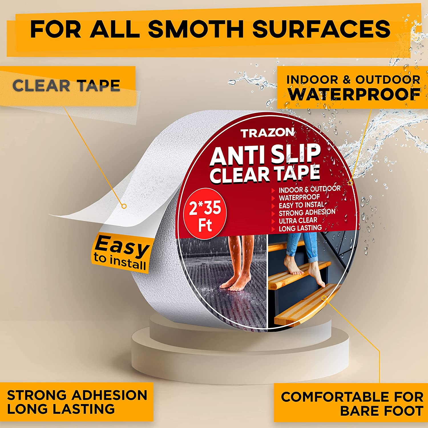 Non-Slip Bathtub and Shower Stickers - Safety Grip Treads - Anti-slip  Traction Strips for Slippery Floor 
