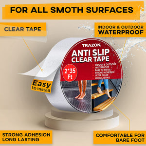 Grip Tape - Heavy Duty Anti Slip Tape Clear Waterproof Outdoor/Indoor 2In*35Ft, Non Slip Roll/Stickers Easy to Cut Waterproof Outdoor/Indoor for Bathtub, Shover Floor, Pool, Stairs Safety Non Skid