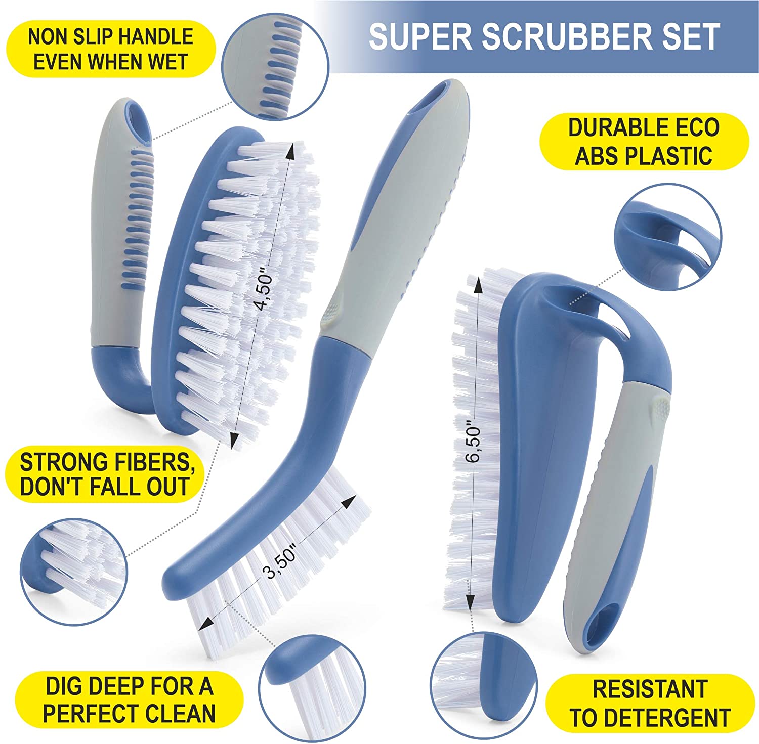 Scrub Brush with Long Handle Grout Cleaner Brush and Small Cleaning Brush  Set