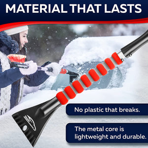27" Snow Brush and Ice Scraper for Car Windshield with a Foam for Cars, SUV, Trucks - Detachable Scraper - No Scratch - Heavy Duty Handle, Snow Broom, Remover, Easy Scraper (Red)