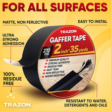 Load image into Gallery viewer, Gaffers Tape, Heavy Duty Gaffer Tape, Matte Non-Reflective Gаff Tape, Multipurpose, Easy to Tear, Residue Free, Gaffe Gaffing Goon Pro Cloth Tape for Cable, Stage, Photography 2 Inch x 35 Yards, Black