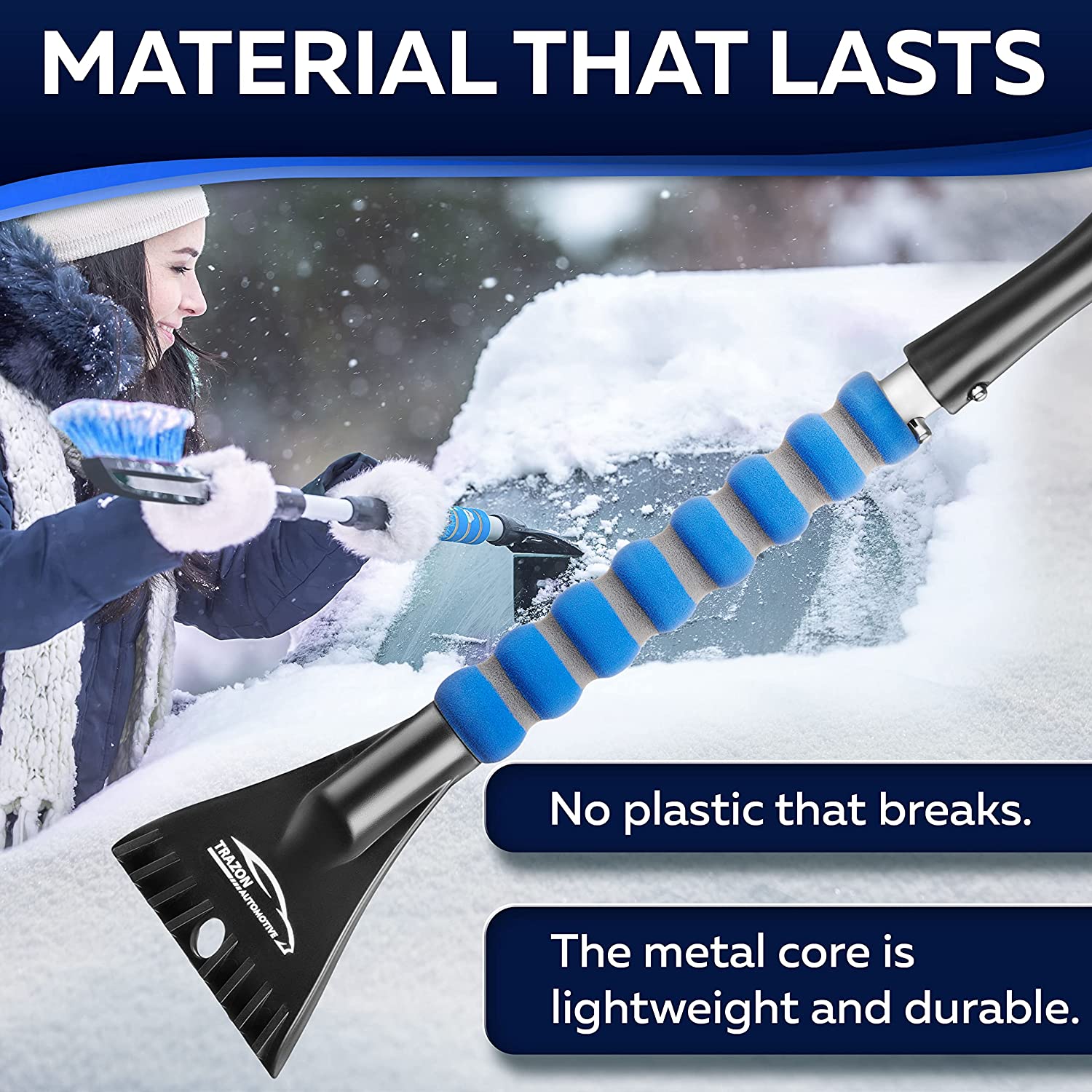 Ice Scraper and Snow Brush for Car Windshield Scratch-Free Bristle Head  Tough Ice Scraper Winter Car Care Blue