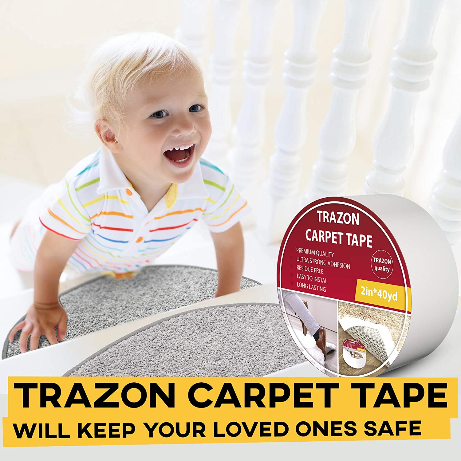 Carpet Tape Double Sided - 2 In / 120 Ft (40 Yards) Rug Tape Grippers –  Trazon Store
