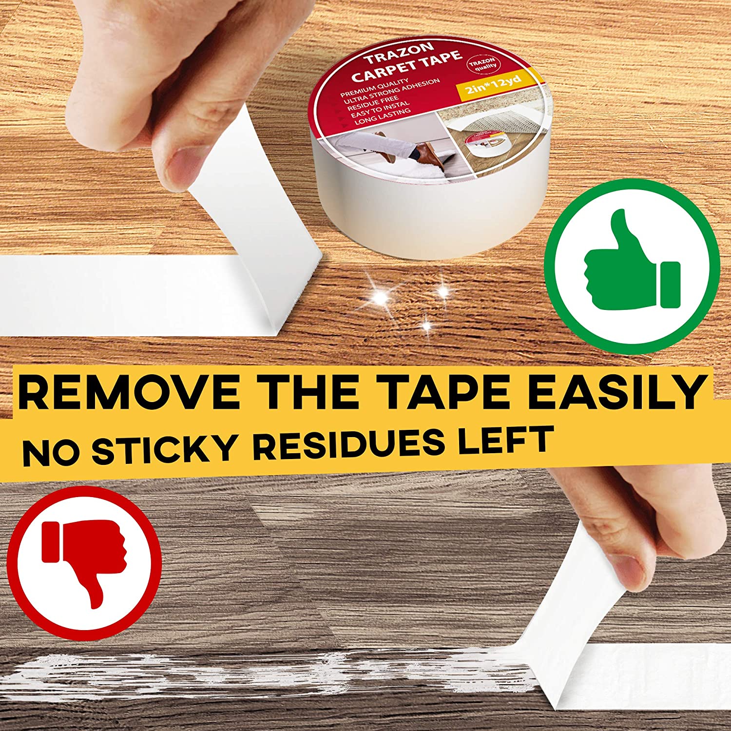 Carpet Tape Double Sided - Rug Tape Grippers for Hardwood Floors