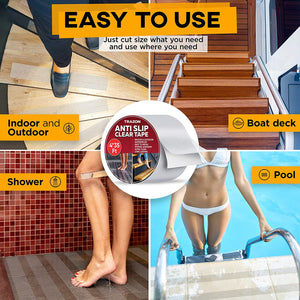 Grip Tape - Heavy Duty Anti Slip Tape Clear Waterproof Outdoor/Indoor 4In*35Ft, Non Slip Roll/Stickers Easy to Cut Waterproof Outdoor/Indoor for Bathtub, Shover Floor, Pool, Stairs Safety Non Skid