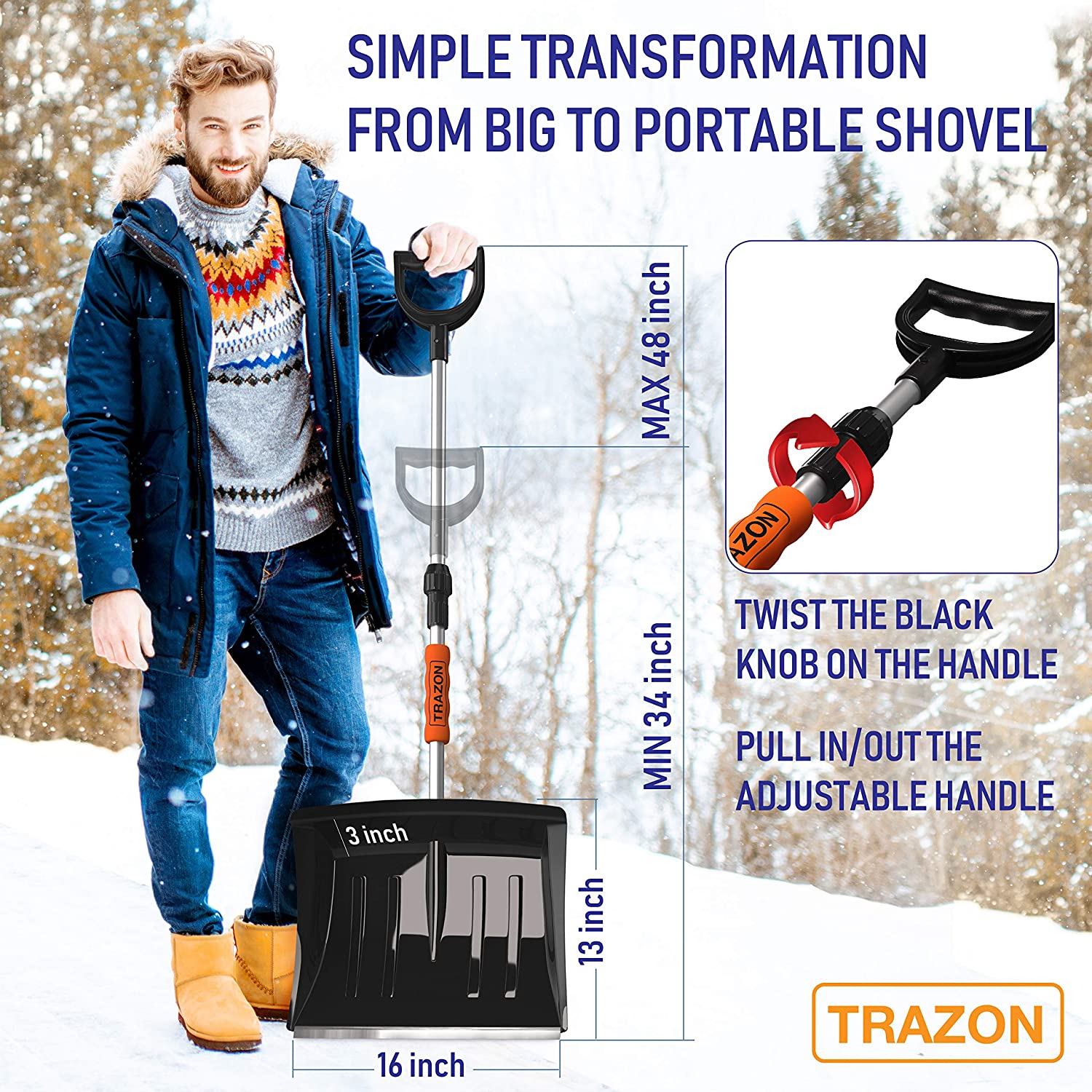 Snow Shovel for Driveway Car Home Garage - Portable Folding Snow Shove – Trazon  Store