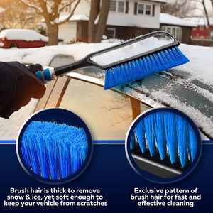 27" Snow Brush and Snow Scraper for Car, Ice Scrapers for Car Windshield with Foam Grip for Cars, SUV, Trucks - Detachable Сar Scraper - No Scratch - Heavy Duty Handle, Snow Broom, Remover, Blue
