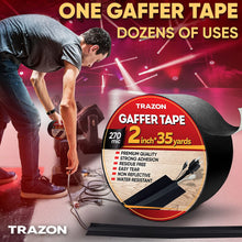 Load image into Gallery viewer, Gaffers Tape, Heavy Duty Gaffer Tape, Matte Non-Reflective Gаff Tape, Multipurpose, Easy to Tear, Residue Free, Gaffe Gaffing Goon Pro Cloth Tape for Cable, Stage, Photography 2 Inch x 35 Yards, Black